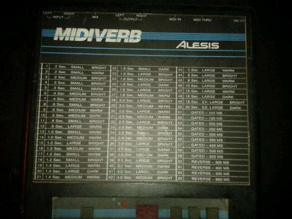 Midiverb 4 Program Chart